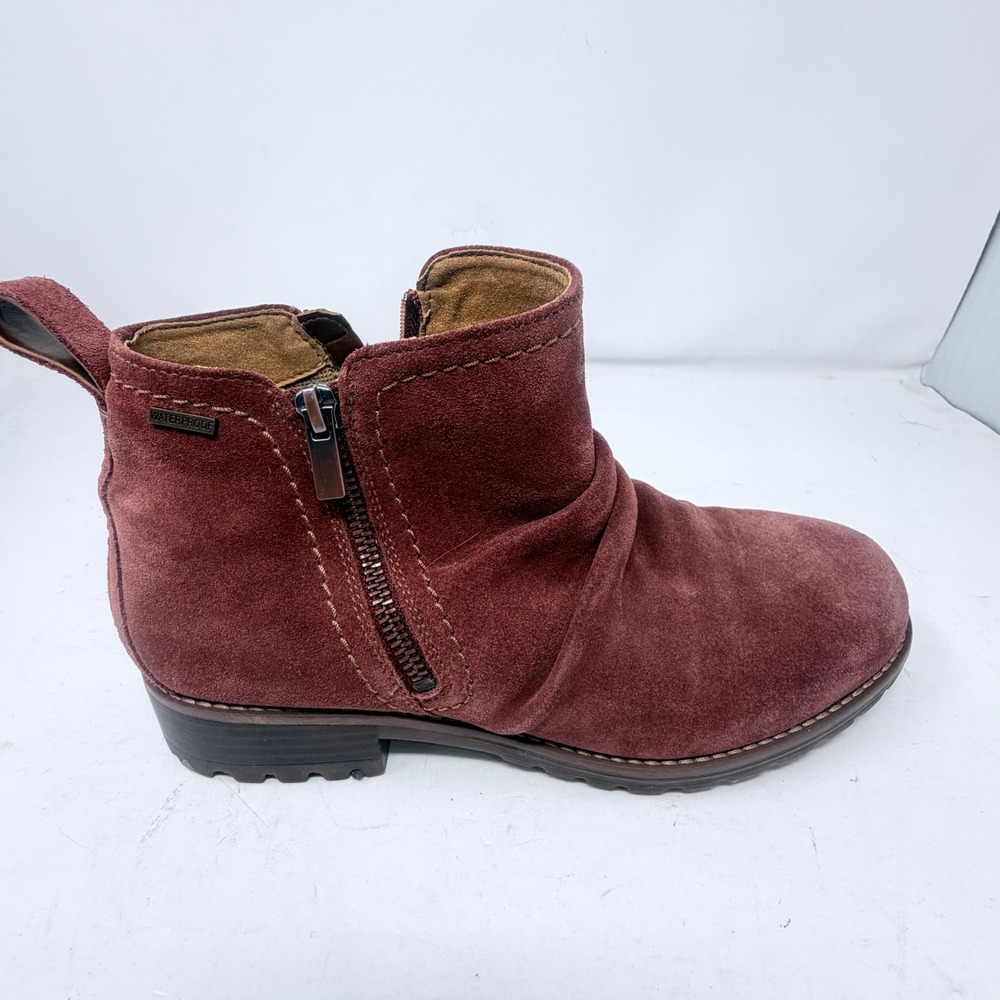 Clarks Aspra Walk WP Suede Boots Womens 9 W Wide Chestnut Waterproof Ankle Zip - Picture 14 of 15